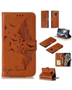 Feather Pattern Litchi Texture Horizontal Flip Leather Case with Wallet & Holder & Card Slots For Galaxy Note9