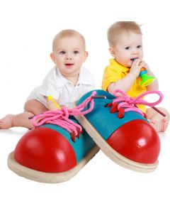 1 Pair Educational Kids Toys Wooden Shoelace Tying Practice Toy