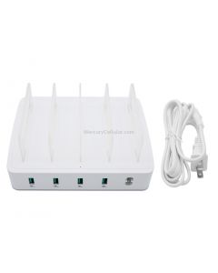659Q 80W 4 Ports QC3.0 Fast Charging Dock USB Smart Charger with Phone & Tablet Holder, US Plug