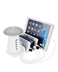 Universal Desktop 5-ports Mushroom-shaped Lamp Intelligent Charger USB Charging Station with LED Indicator, For iPad, Laptop, iPhone, Samsung, HTC, Huawei, Xiaomi, and Other Smart Phones